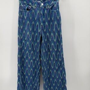 BDG Urban Outfitters High & Wide Blue Wave Corduroy Pants size 26 Y2K